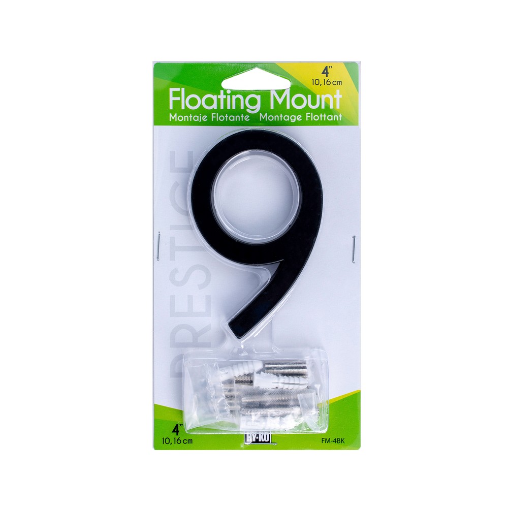 Numero 9 flotante negro de 4 in