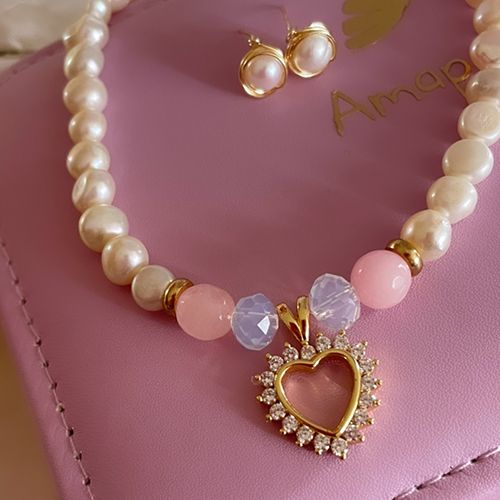 CONJUNTO AMAPOLA PERLAS CORAZÓN VACÍO