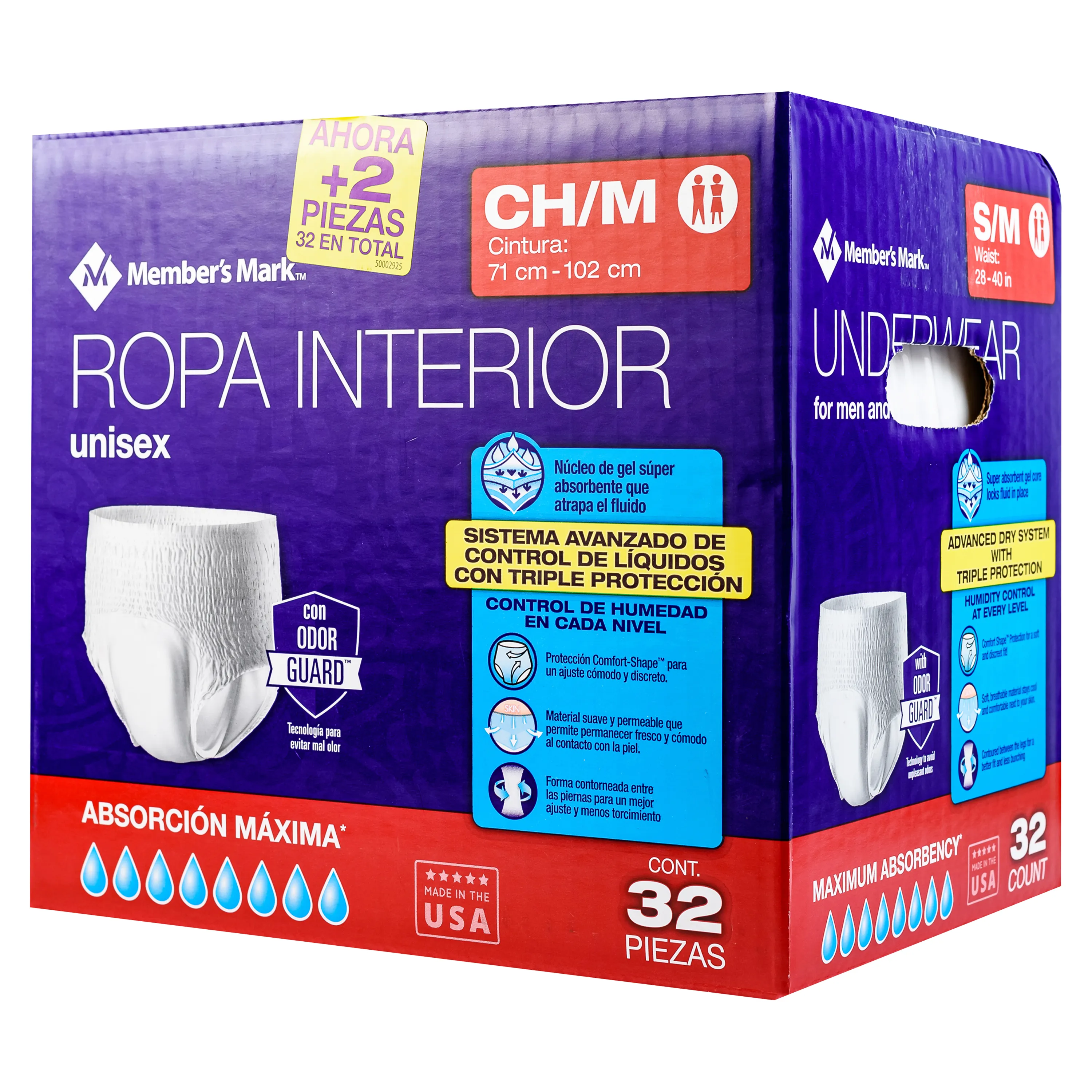 Ropa interior Member's Mark para incontinencia unisex talla S/M - 32 Uds