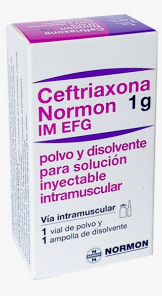 Ceftriaxona Normon, 1g IM vial + ampolla lidocaina
