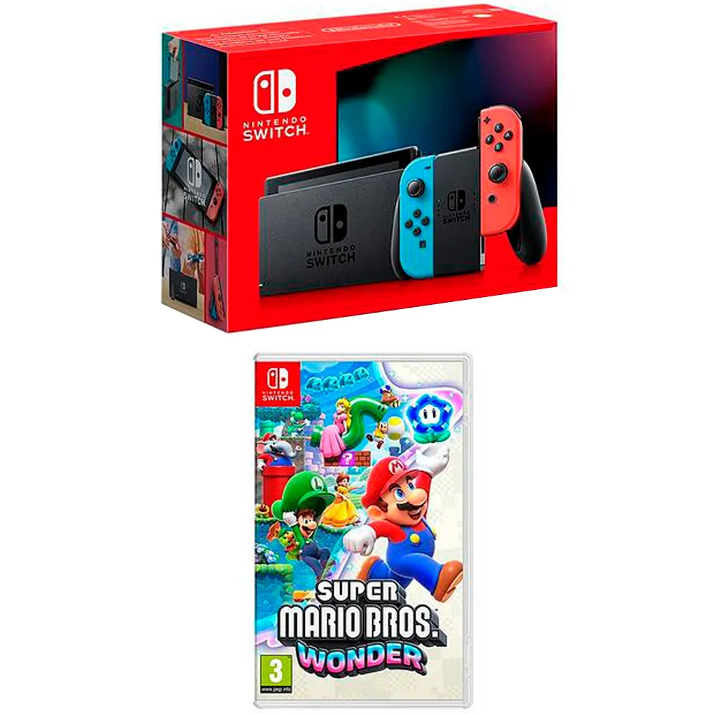 Combo Nintendo switch rojo y azul 32GB ROM + Super Mario Wonder