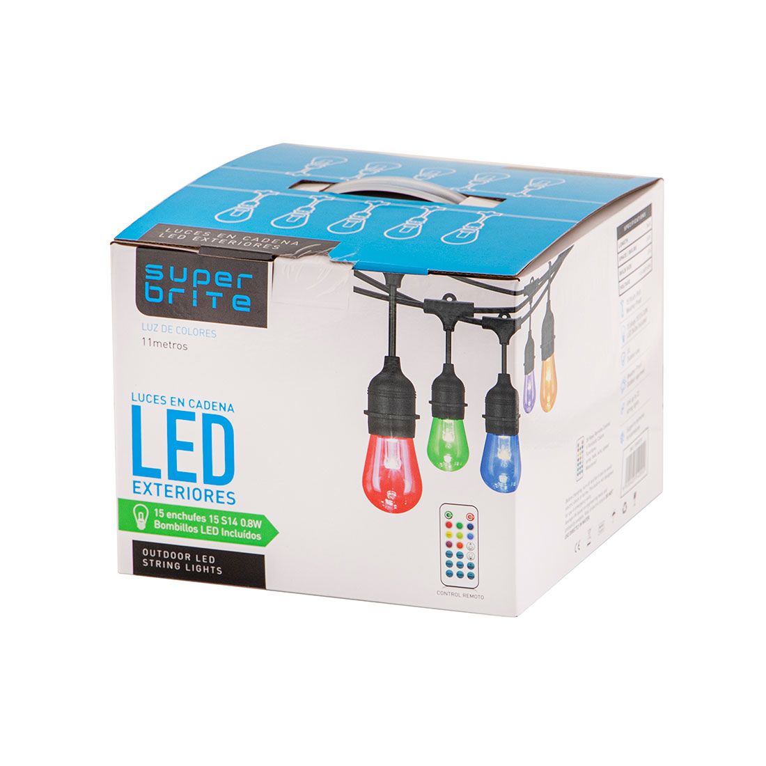 Luces led 15 bombillos colores 11m