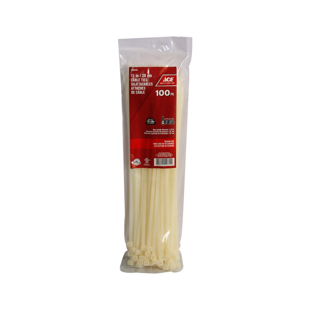 Amarra plastica 27.94cm 75lb blanco pack 100