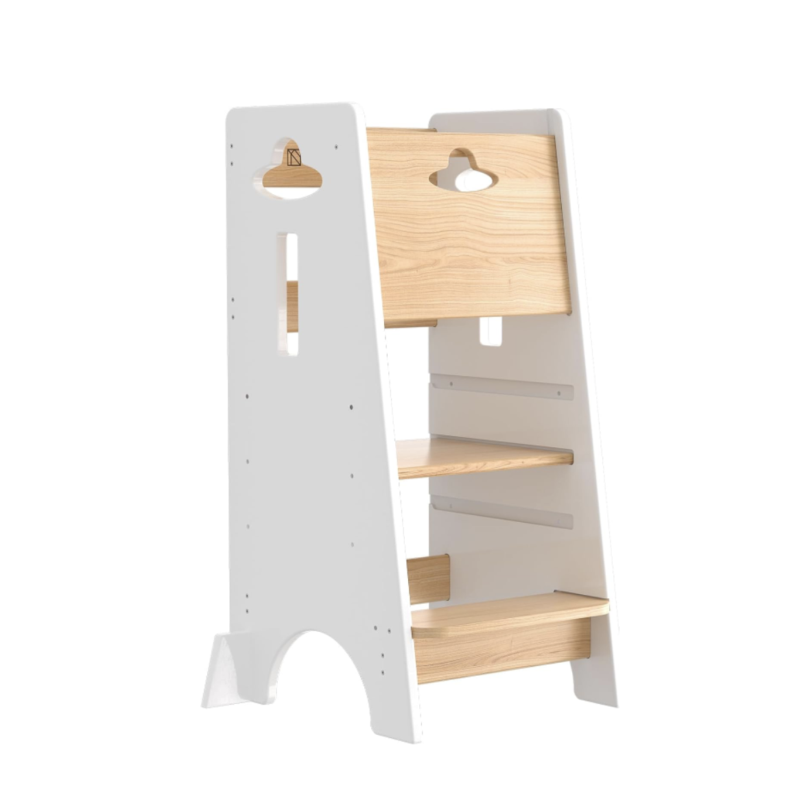 Torre de Aprendizaje Montessori Ajustable de 3 Niveles | Torre de Cocina para Niños con Protección Anticaídas | Madera Natural y Blanca