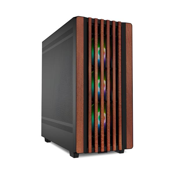 Case Sharkoon Gaming RGB Mid Tower Rebel C70M Ventiladores 4 de 120MM con Vidrio Lateral y Acabado en Madera Frontal – Negro