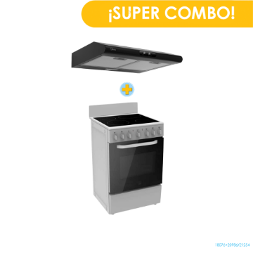 Combo MIDEA Cocina Vitrocerámica MES20FS2BADBG 20" + Extractor Grasa MJUD24S3GB 24" Negro