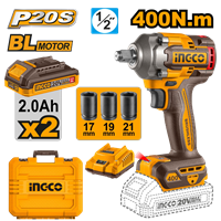 Pistola Impacto 1/2" + Cargador 2 Bateria Cubo Impacto Ingco