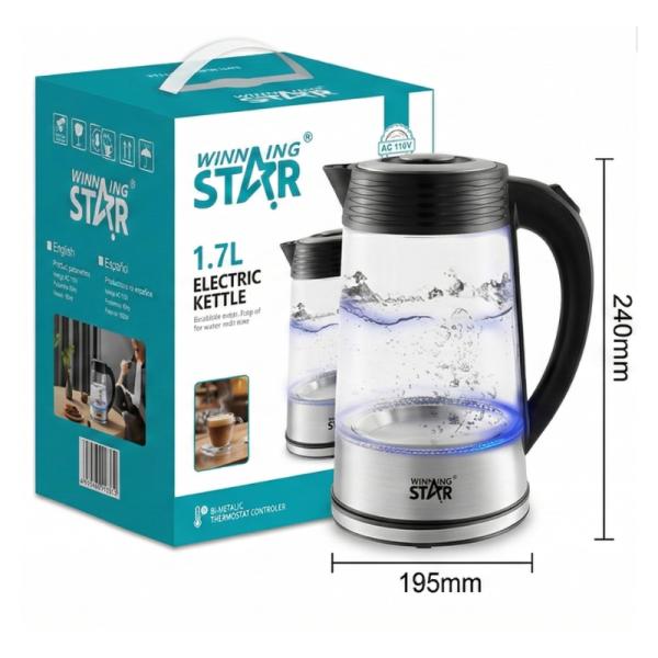 HERVIDOR DE VIDRIO ELÉCTRICO WINNING STAR ST-2067 1000W 1.8L RSH-1757-WST-110V-13719