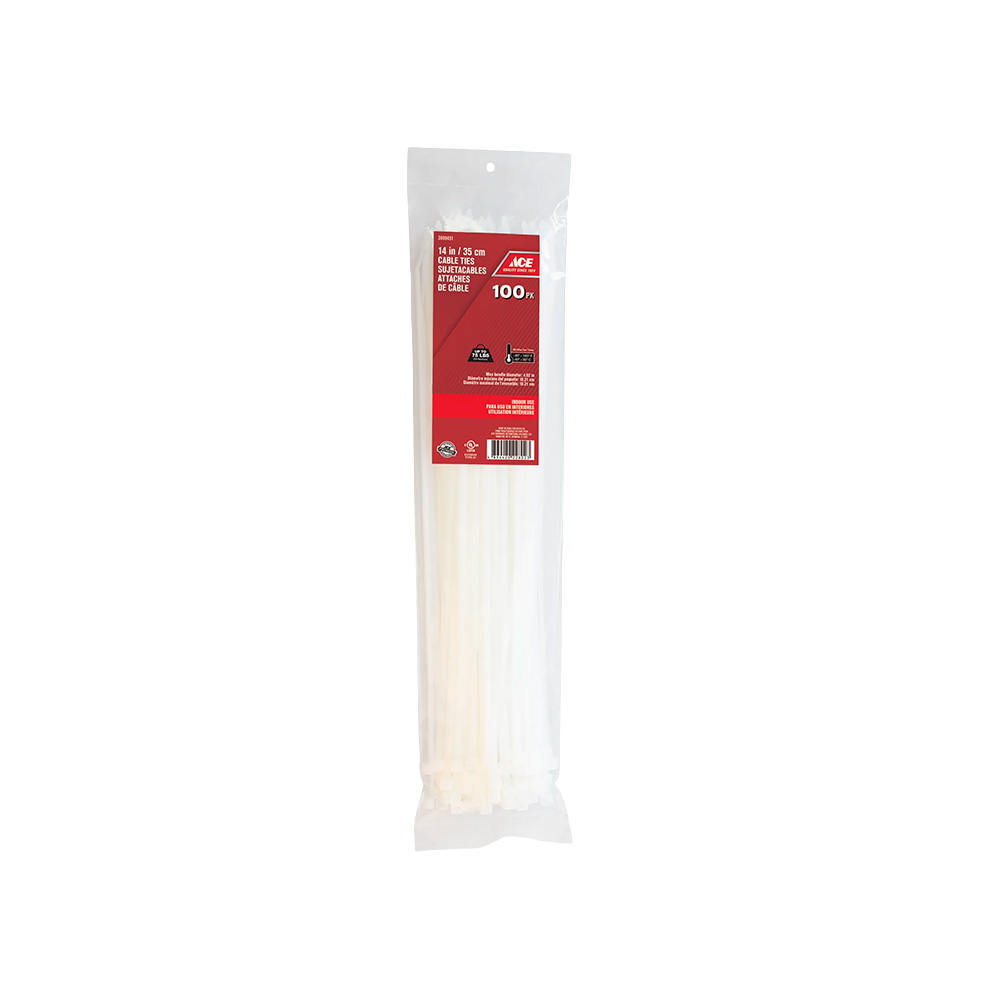 Amarra plastica 35.56cm 75lb blanco pack 100