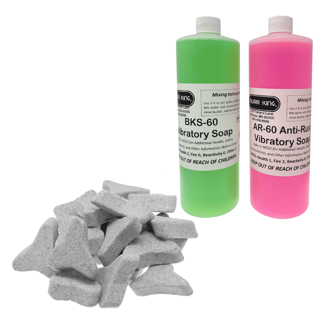 BURR KING AC3S50A+BKS-60+AR-60 KIT DE MEDIA P/VIBRA KING 200 CERAMICA 3 PUNTAS P20 50LB C/2 COMPUESTOS SK200