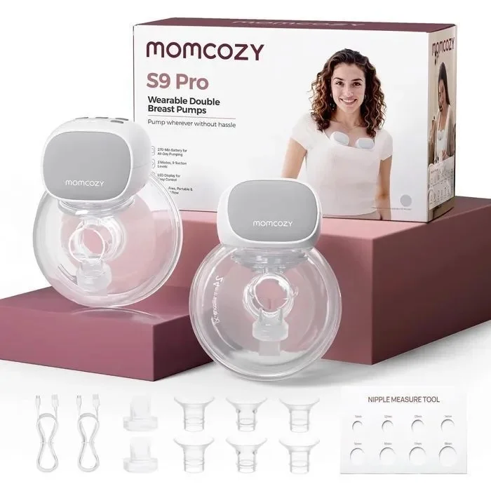 Sacaleches o extractor portátil Momcozy Momcozy S9 Pro de 24mm, incluye bridas 21/19/17, batería de larga duración, capacidad 177ml, color gris, doble copa