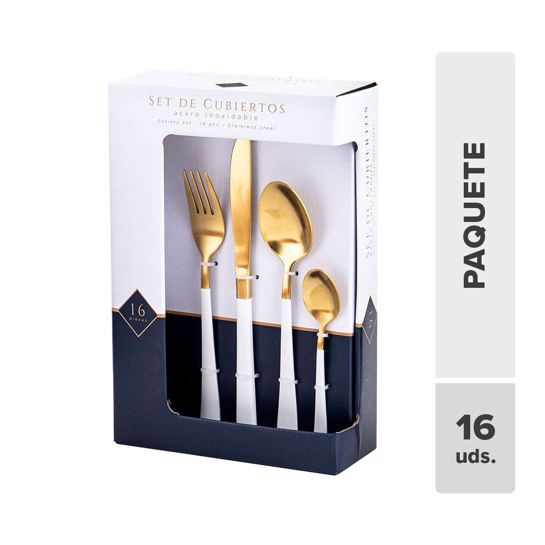 Cubiertos mango blanco acero inoxidable 16pcs