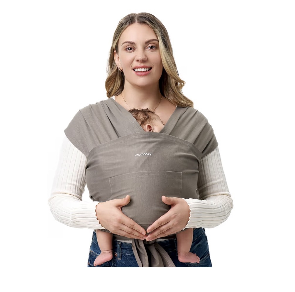 Momcozy Portabebés o cargador ajustable para recién nacidos a niños pequeños de 8 a 35 libras, tipo fular, color marrón