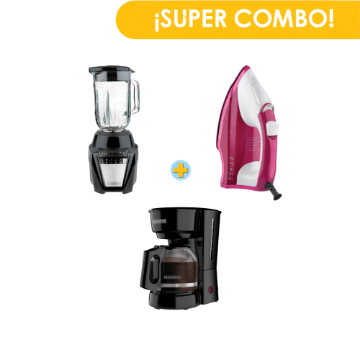Combo B&D Licuadora BL0876-1BDLA + Cafetera CM0916B 12 Tz + Plancha IR1850