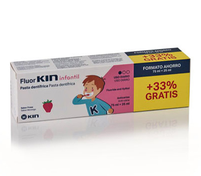 FLUOR KIN INFANTIL SABOR FRESA 75 ml + 25 ml
