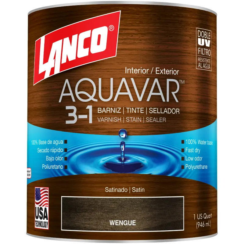 Barniz 3 en 1 base agua Aquavar wengué satinado 1/4 gal Lanco