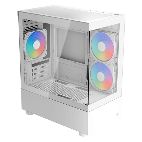 Case Aerocool RGB Mini Tower Viewport Mini-G-WT-V2 Ventiladores 3 de 120MM con Vidrio Frontal, Lateral y Malla – Blanco