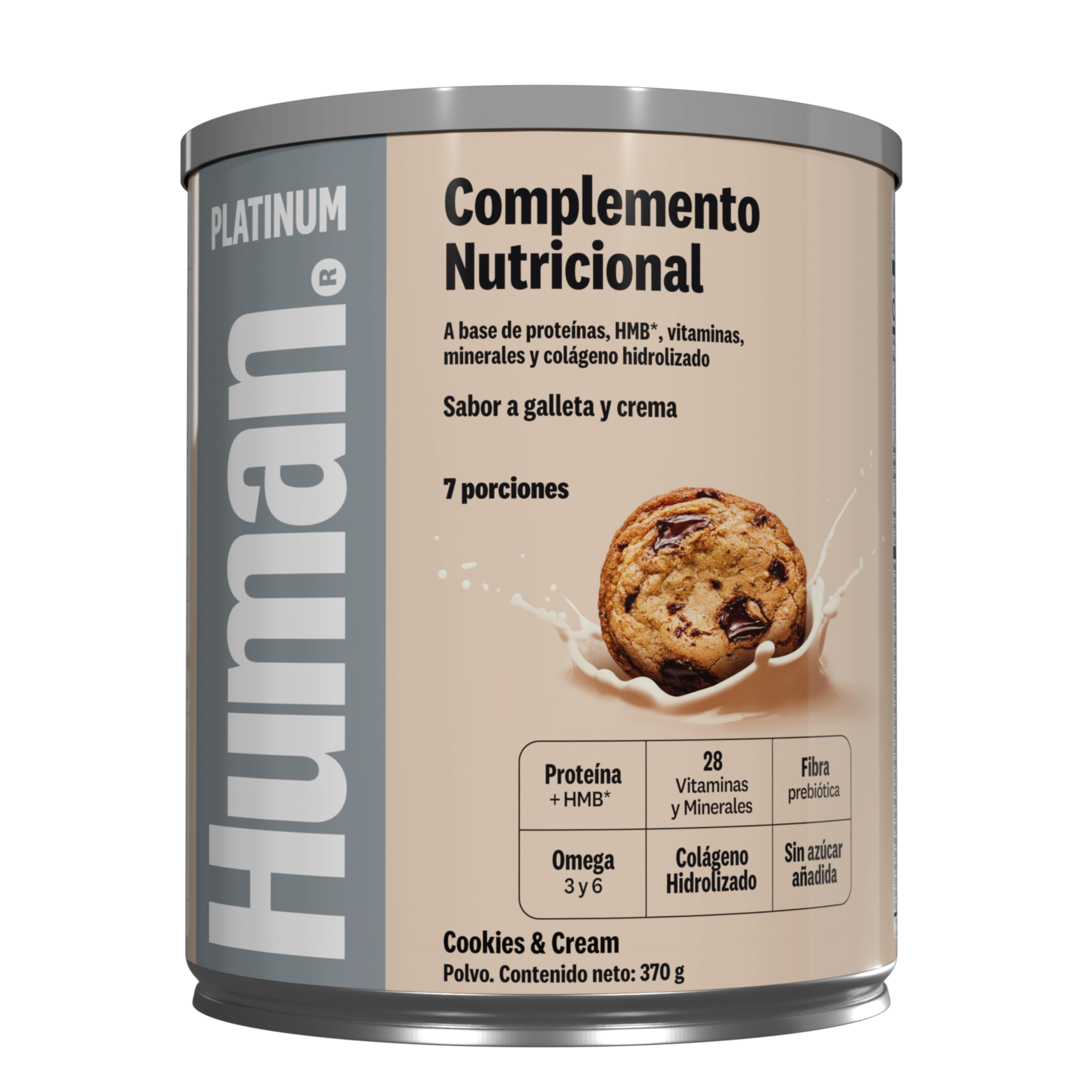 HUMAN PLATINUM COMPLEMENTO NUTRICIONAL COOKIES AND CREAM POLVO 370 GRAMOS