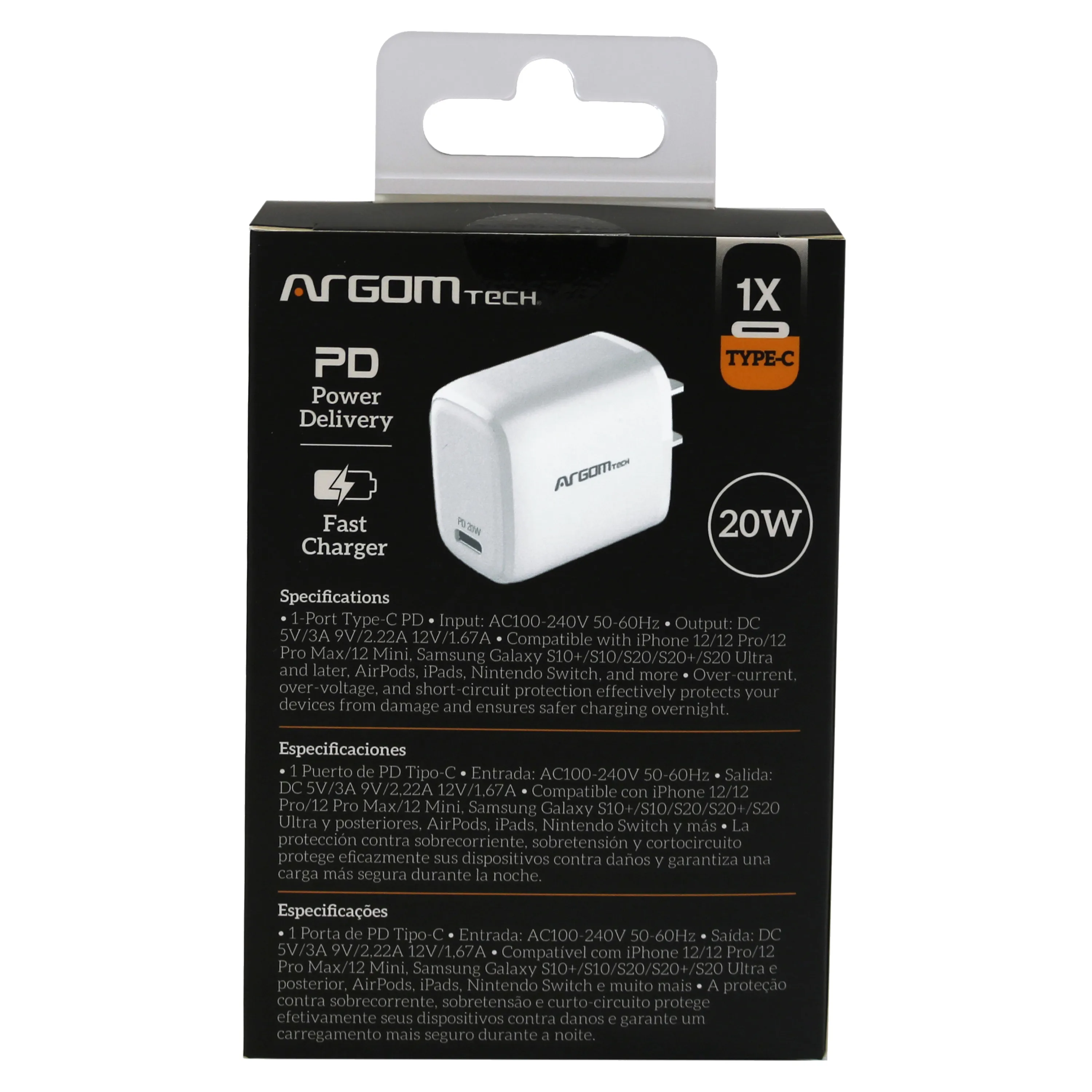 Cargador Cubo Rápido Argom Type-C Para Pared 20W