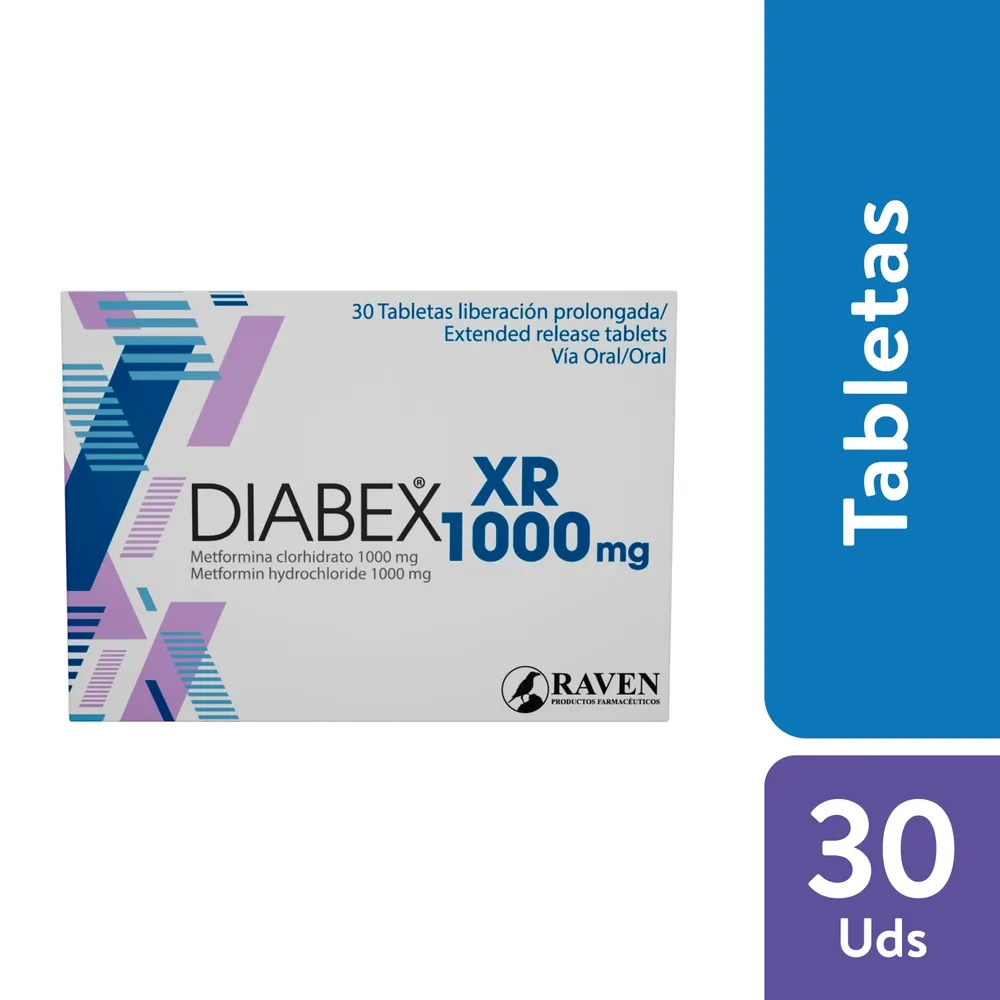 Metformina clorohidrato XR 1000 mg caja 30 comprimidos