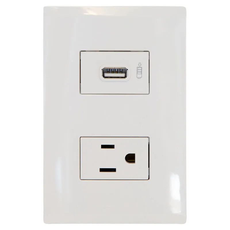 Tomacorriente sencillo + USB blanco