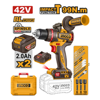 Taladro Percutor 1/2" 2 Bateria Cargador 4 Acc Ingco