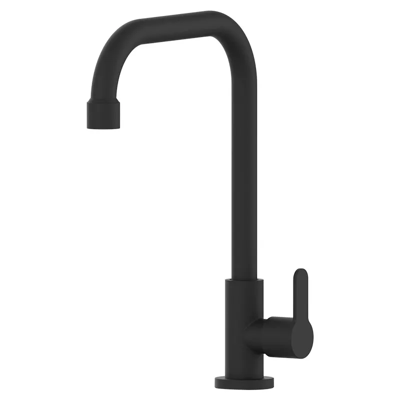 Grifo para cocina monomando cuello cuadrado alto negro mate con manilla palanca