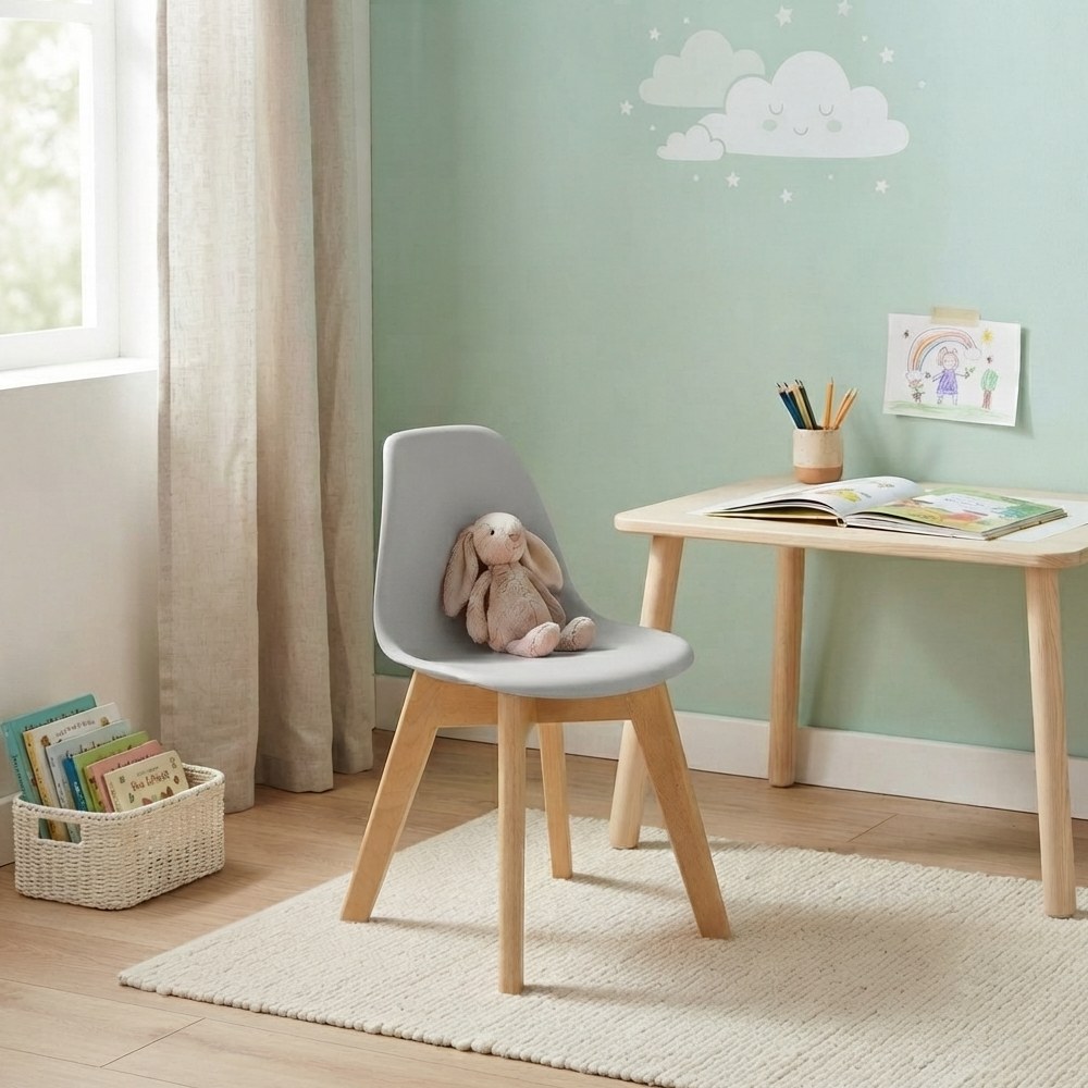 Silla infantil de plastico-madera 30x55.5x35 cm gris