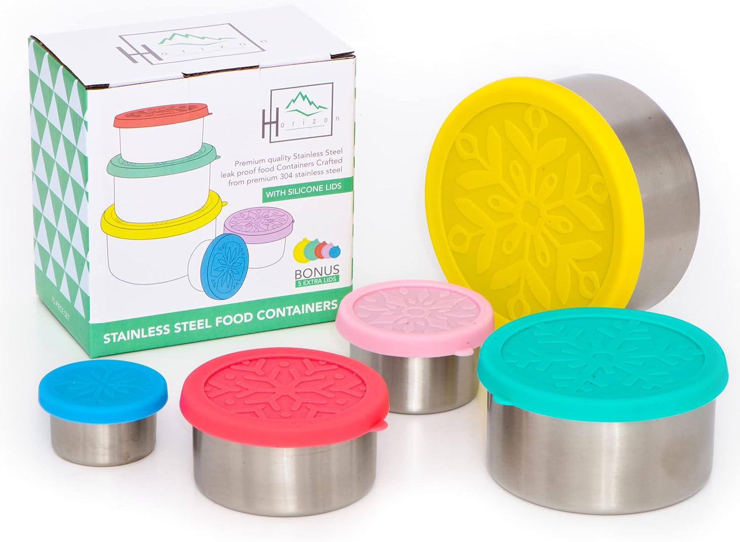 Contenedores de Acero Inoxidable a Prueba de Fugas – Set de 5 con Tapas de Silicona Herméticas y Aptos para Lavavajillas