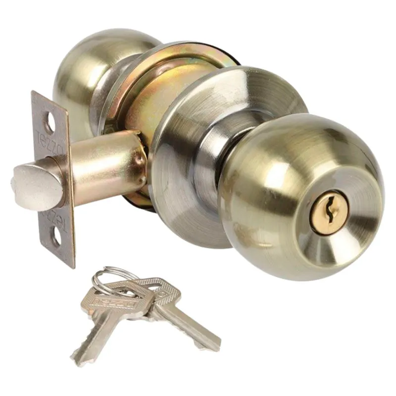 Pomo con llave cerradura y pestillo acero inoxidable bronce Tezza