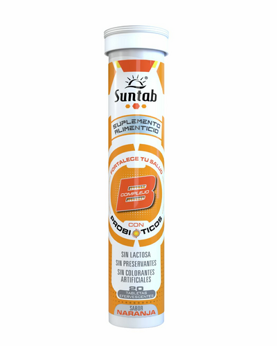 Suntab Alimenticio con Vitaminas del Complejo B y probioticos sabor Naranja