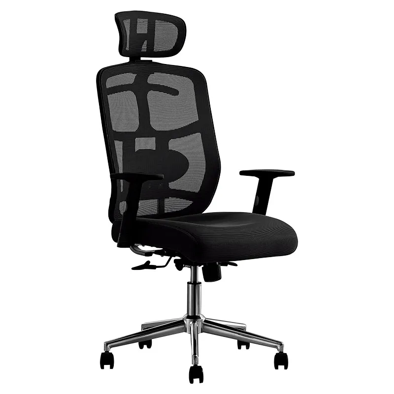 Silla ergonómica negra con respaldar alto y base metálica
