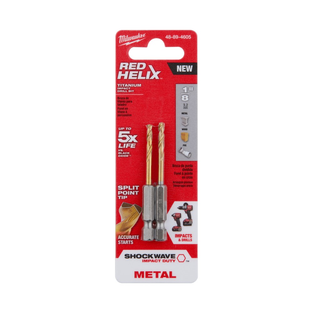 Set de brocas de titanio 1-8 pulg espiga hex 1-4 pulg 2 pzas