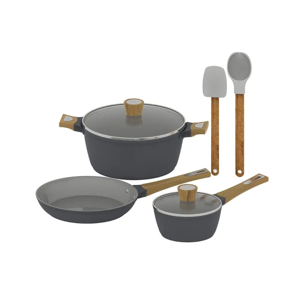 Batería de cocina Quattro Aluminio Gris 7 piezas QTTCWLFA7T4