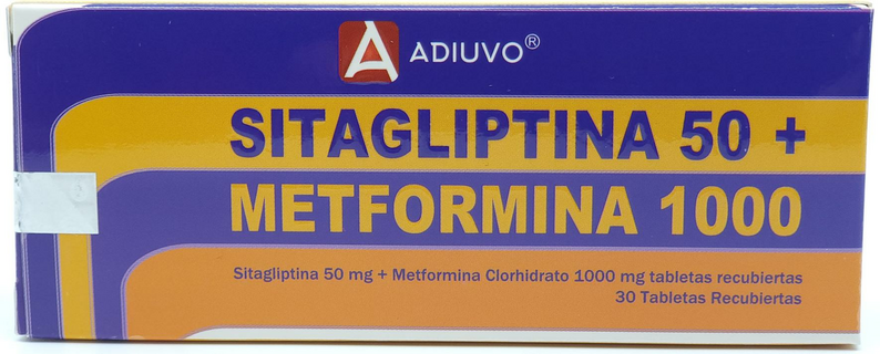 Sitagliptina+Metformina Adiuvo, 50/1000 mg, 30 tabletas recubiertas