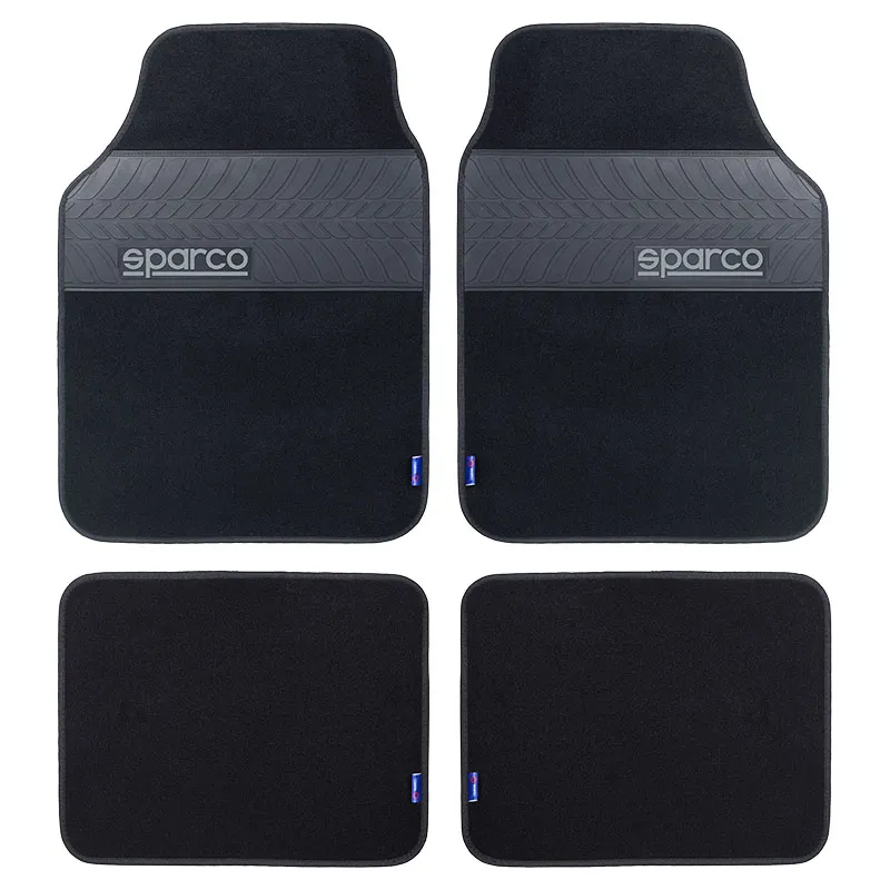 Set 4 alfombras con talonera negro Sparco
