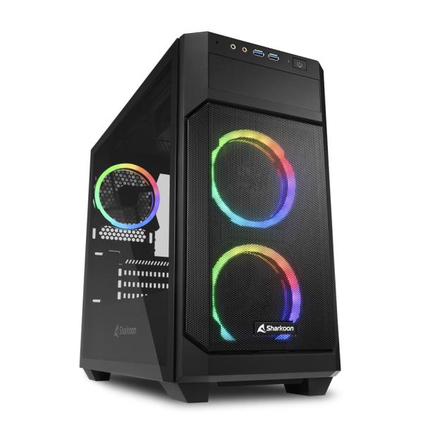 Case Gaming RGB Sharkoon V1000 mini tower ventiladores 4 de 120MM con vidrio lateral y malla frontal 4044951035052