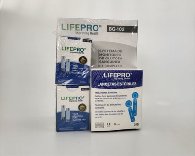 Lifepro, Combo GLUCOMETRO BG-102 + 100 tiras y 100 lancetas