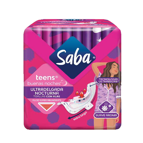SABA TOALLA FEMENINA TEENS NOCTURNA C/ALAS X 10 UNDS