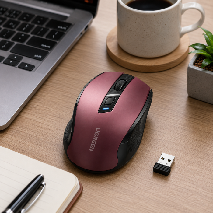 MOUSE ERGONOMICO INALAMBRICO BATERÍAS ROJO UGREEN
