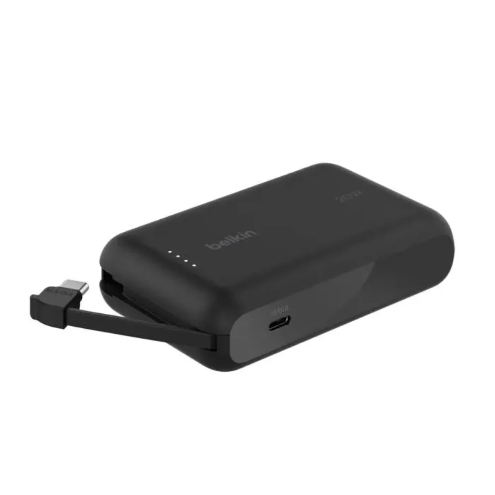 Bateria Externa Belkin 10K con Cable USB-C Integrado 20W - Negro