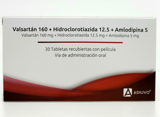 Valsartan+Hidroclorotiazida+Amlodipina Adiuvo, 160/12.5/5 mg, 30 tabletas