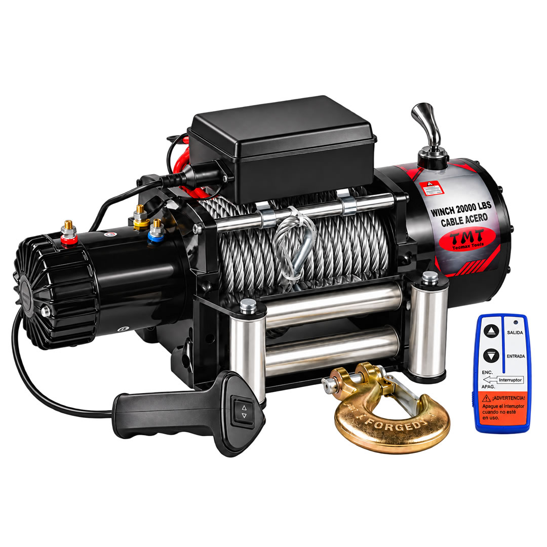 Winch 20000 lbs 12V cable acero Tecmax Tools