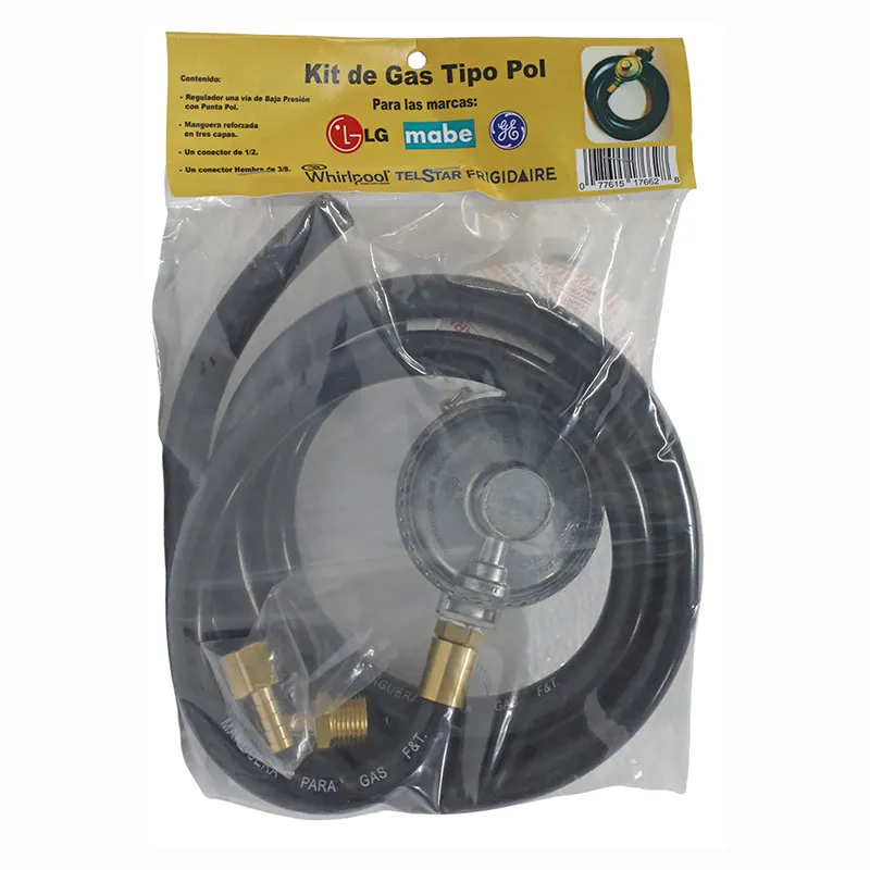 Kit regulador de gas con manguera reforzada 1/2" y 3/8"