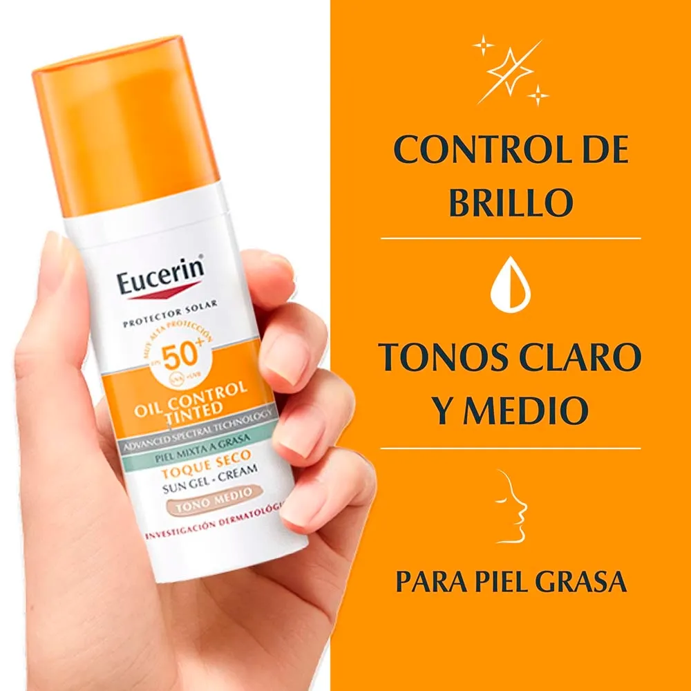 Crema facial Eucerin con color y protección solar tono medio FPS 50 - 50 ml