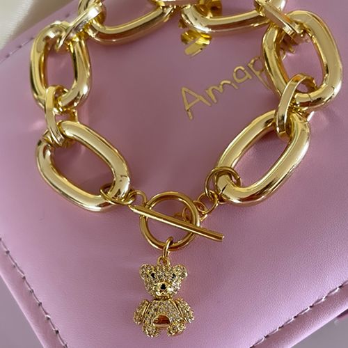 PULSERA AMAPOLA ESLABONES DIJE OSITO MÓVIL2