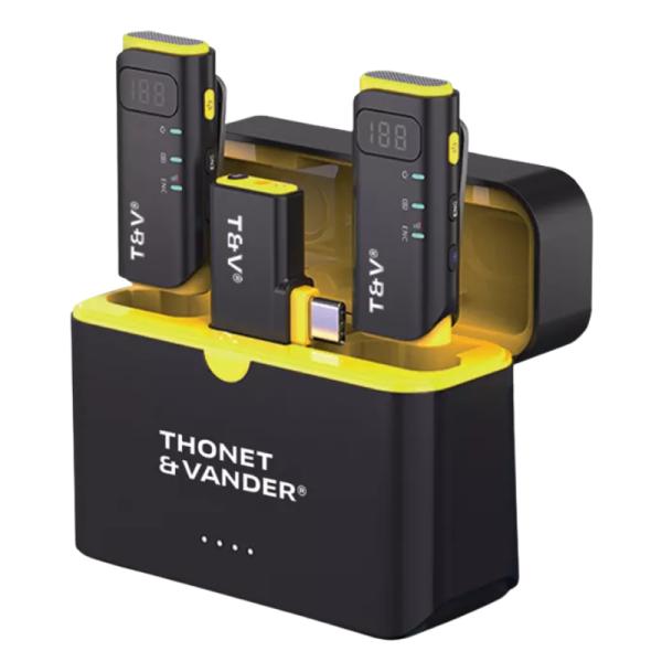Micrófono Thonet & Vander VX390 Lavalier con Cuna de Carga Doble Inalámbrico USB-C – Negro