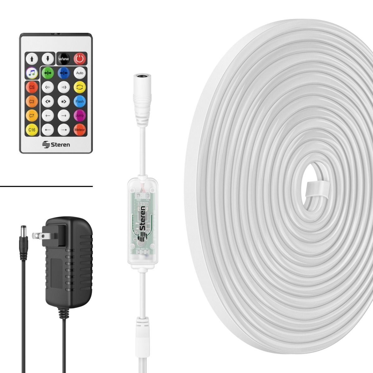 Tira LED Neón multicolor RGB de 5 m para exterior con control remoto