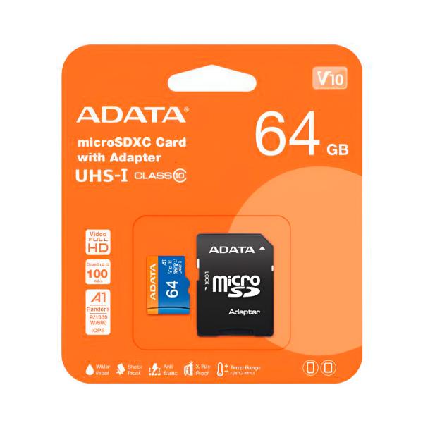 MEMORIA MICRO SD ADATA 64GB CLASE 10 (AUSDX64GUICL10A1-RA1)