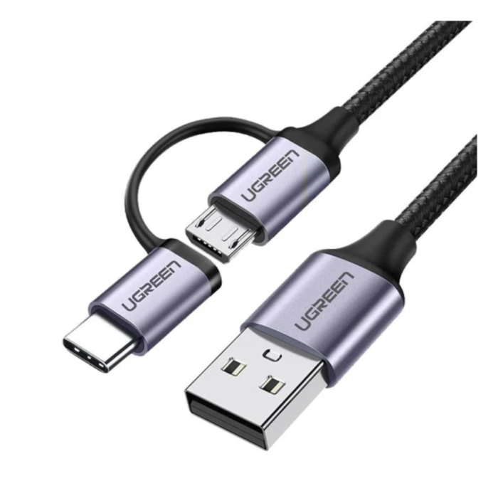 CABLE USB 2.0 A - MICRO USB + USBC 3A 1 METRO NEGRO UGREEN